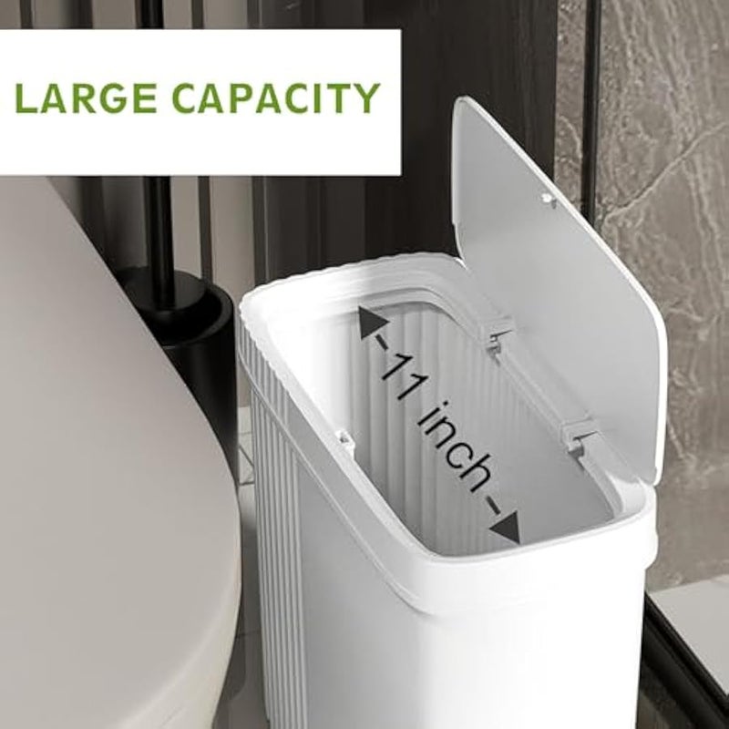 يوجولي سلة مهملات صغيرة للحمام مع غطاء، سلة مهملات بلاستيكية رفيعة للمطبخ، غرفة الغسيل، المكتب، غرفة الاطفال، المسكن، ابيض، 2.4 جالون، عبوتان - Image 5